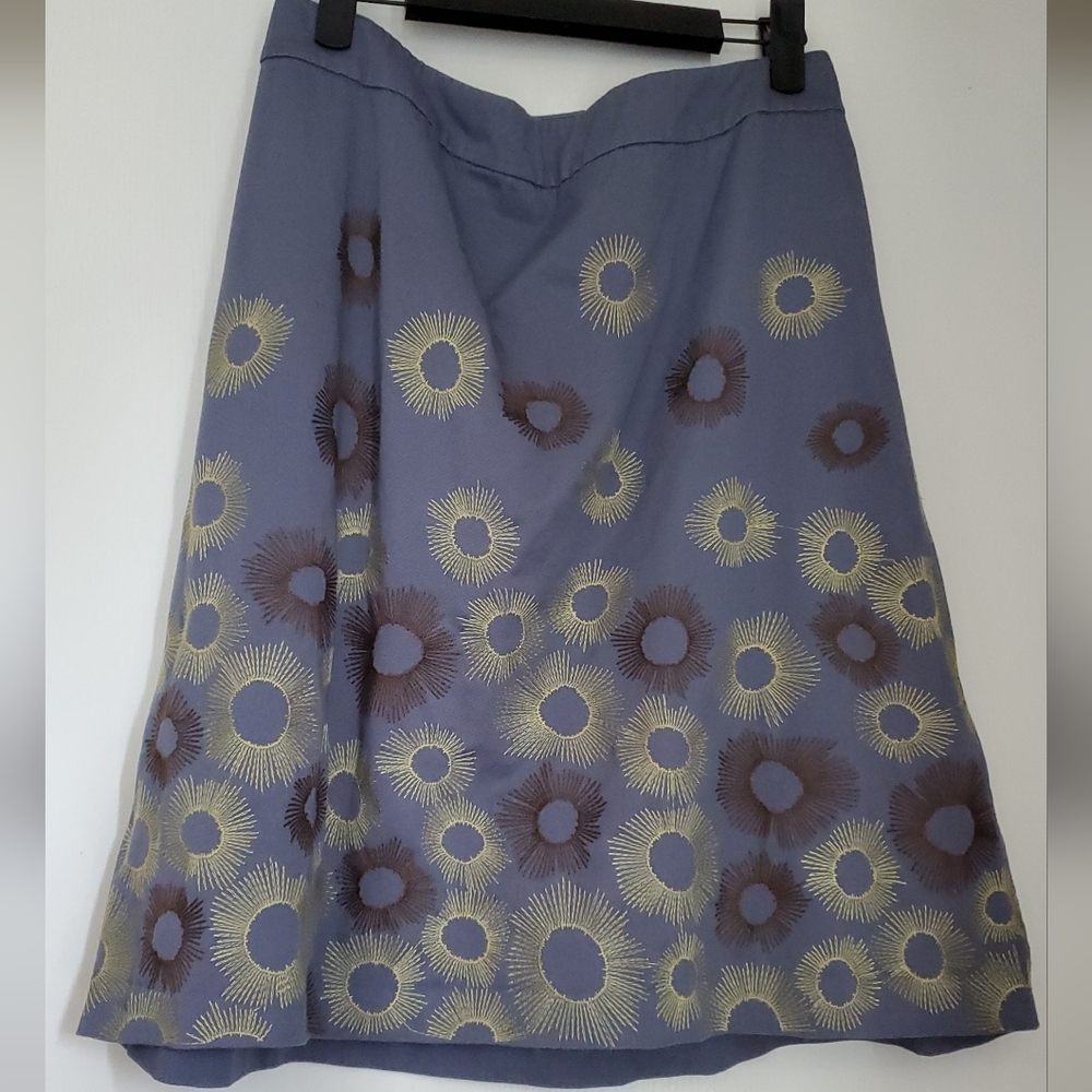 Amazing Boden Steel Blue Threaded Sunflower Knee-Length Skirt, 16